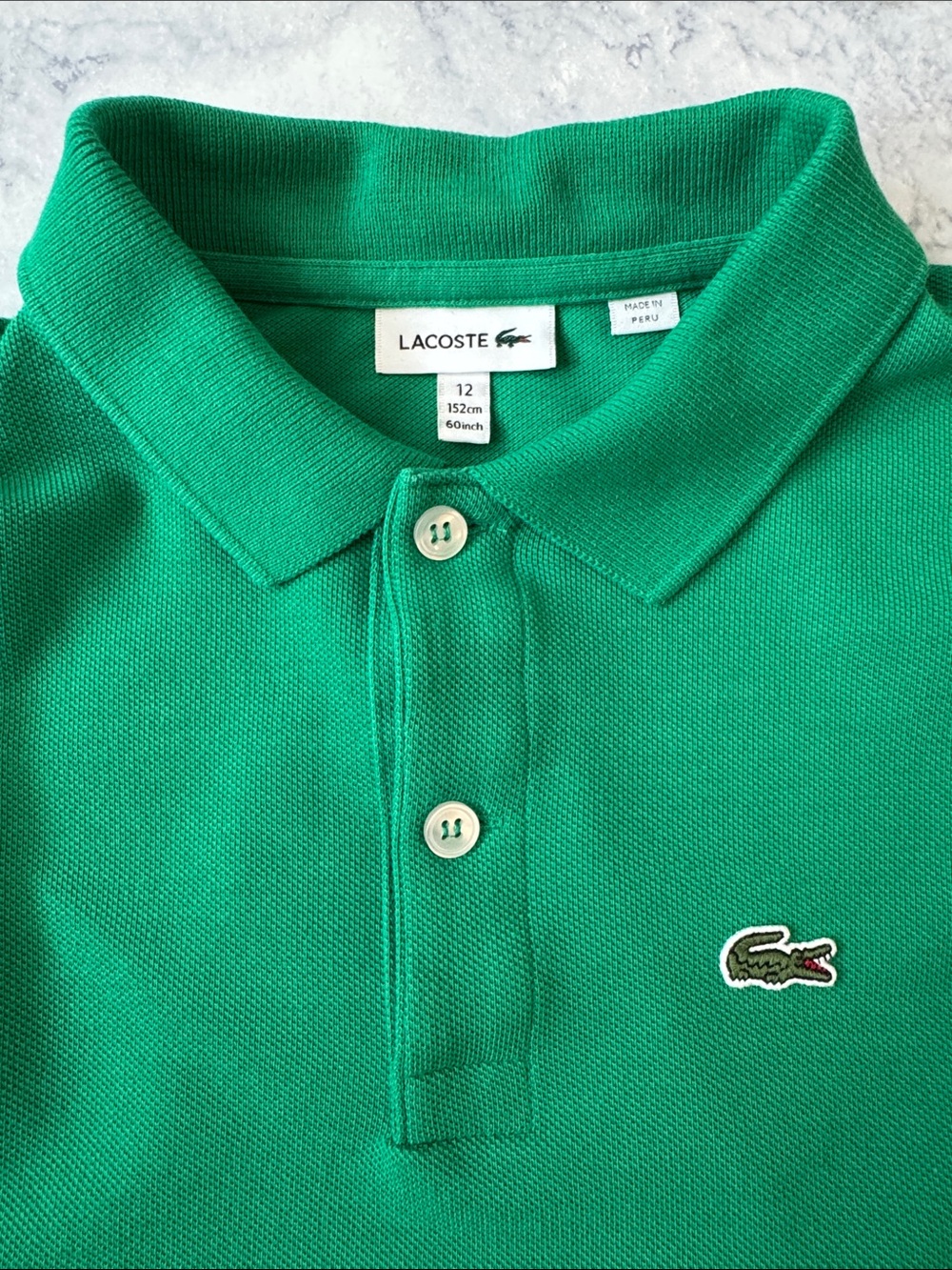 LACOSTE Bright Green Boys Big Kids Polo Signature Crocodile Shirt Top Size 12